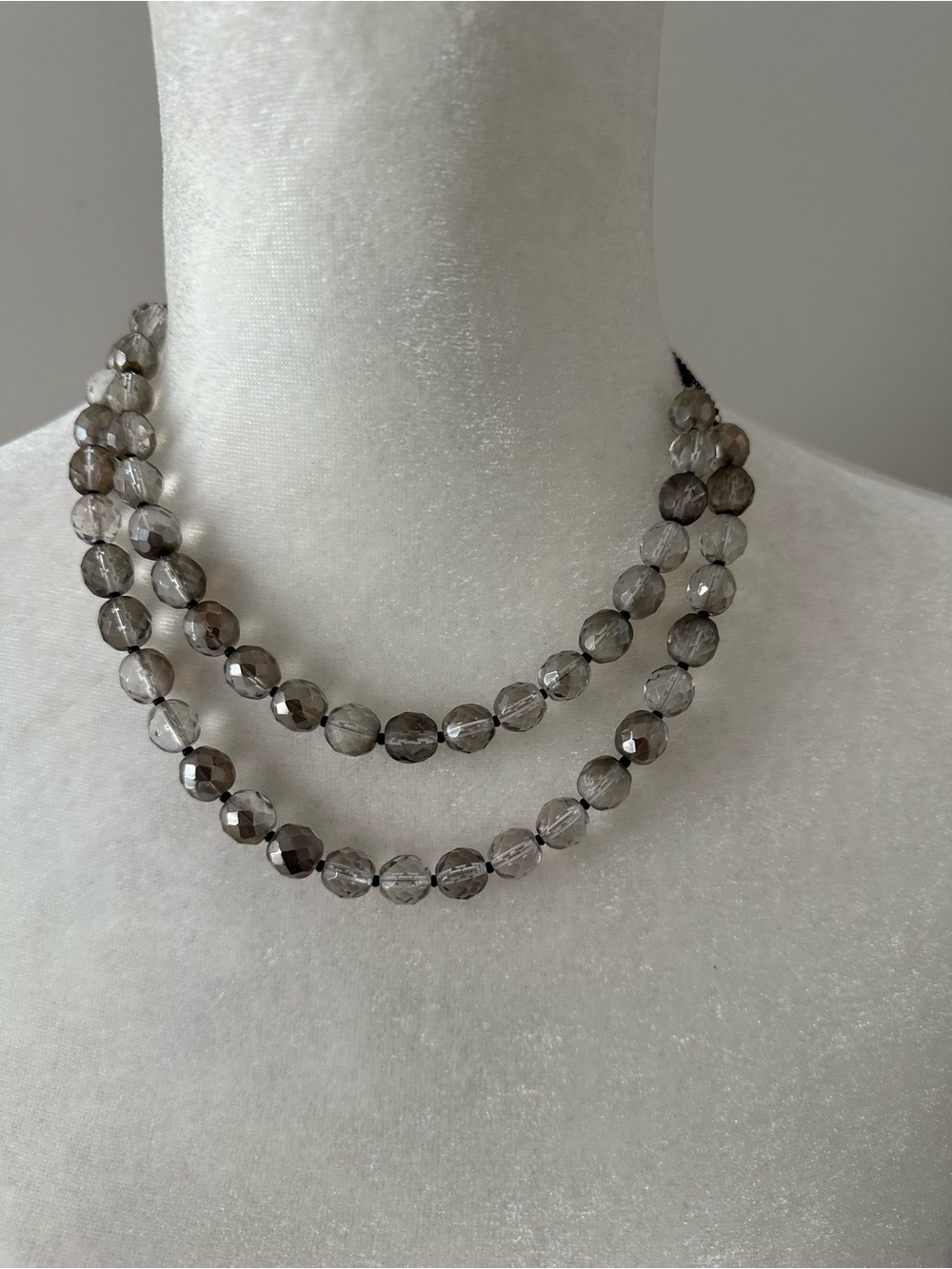 NWOT White House Black Market Faceted Smoky Gray Beaded Double-Strand Necklace